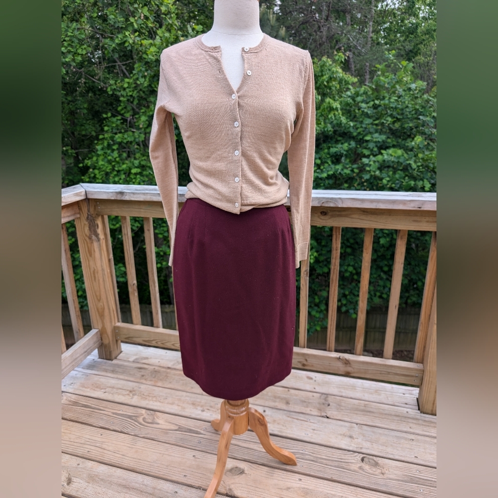 Vintage Sag Harbour Wool Pencil Skirt Cranberry Red Small Office Siren
